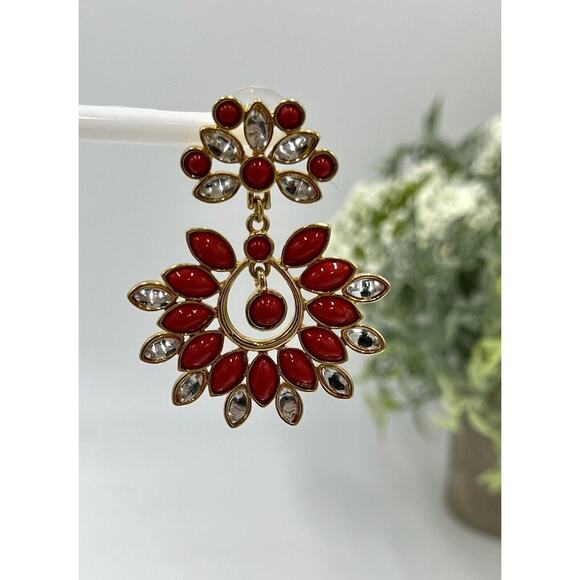 Amrita Singh Red Cabochon and Rhinestone Sunburst Chandelier Earrings - Picture 15 of 15